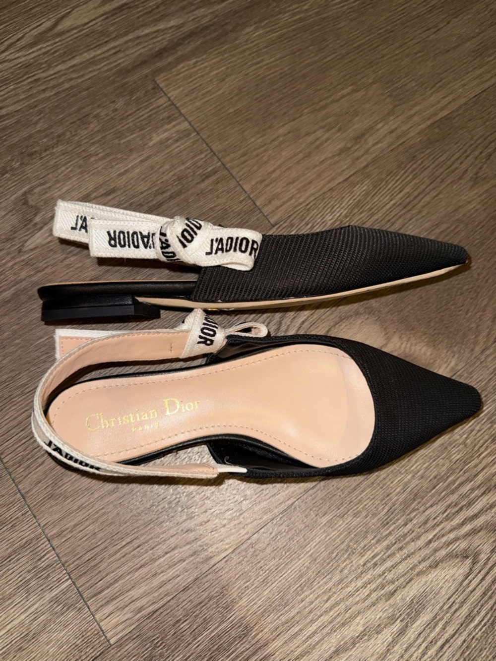Dior Black Pointed Slingback Flats with Logo Strap - Picture 2 of 7